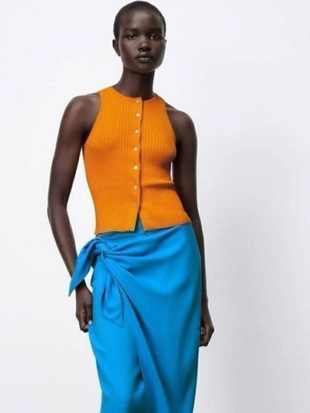 Zara🧡✴️🍊 Ribbed Button-Front Tank Top - Picture 3 of 6